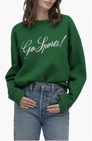 Favorite Daughter Green Go Sports Graphic Crewneck Cotton Fleece Relaxed L NWT thumbnail 1