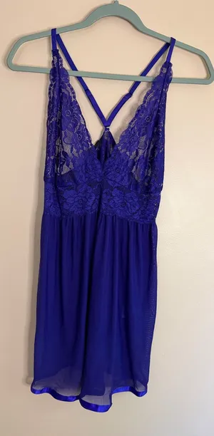 Lace V-Neck Chemise in Cobalt Blue thumbnail 1