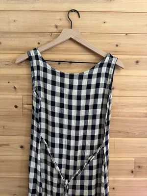 Vintage Black White Gingham Plaid Midi Length Large Tank Dress Summer Coquette thumbnail 6