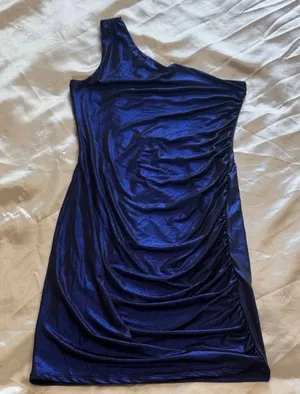 Metallic Blue Dress Y2K 2000s Futuristic Chic Going Out Cocktail Party Mob Wife thumbnail 1