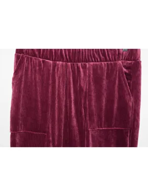 Time and Tru Velour Pants SZ M Burgundy Ribbed Velvet Flare Leg Loungewear thumbnail 4