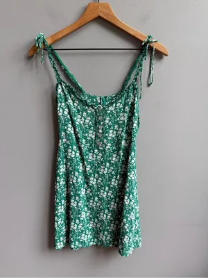 For Love & Lemons Zamira Button Front Dress Kelly Green Floral Mini Slip Dress S thumbnail 5