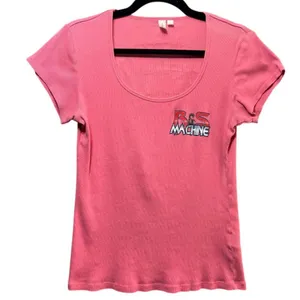 Vintage Y2K Baby Tee Pink Ribbed Cotton T-Shirt Large Automotive Graphic Racing‎ thumbnail 1