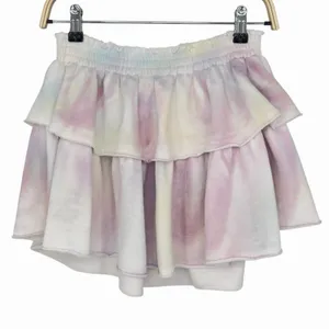 LoveShackFancy Ruffle Mini Skirt‎ XS Pastel Tie Dye Elastic Waist Feminine Boho thumbnail 3