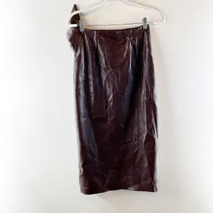 Enza Costa Vegan Leather High Waisted Wrap Midi Skirt Chocolate Brown 0 thumbnail 6