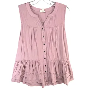 Entro Tunic Tank‎ Top Womens S Pink Sleeveless Button Down Tiered Soft Babydoll thumbnail 2