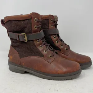 UGG Kesey Brown Leather Felt Lace Up Zip Buckle Harness Boots 6 thumbnail 4