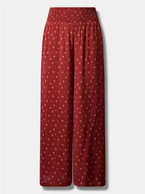Torrid Pull-On Wide Leg Challis Smocked Waist High-Rise Pant Bossa Nova Geo 3X thumbnail 3