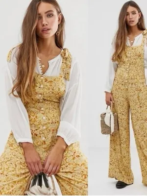 Free People Sugar Sands One Piece Honey Boho Wide Leg Jumpsuit XS Tie Strap thumbnail 2