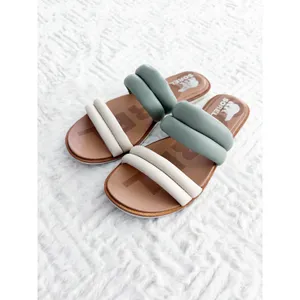 Sorel Ella II Puff Slide Sandals Sage Green Chalk Leather Comfort Coastal Chic thumbnail 3