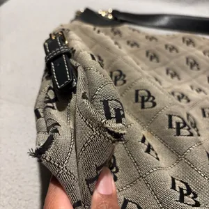 Dooney & Bourke Vintage 90's Black Grey Large Tote Monogram Signature Canvas thumbnail 10