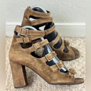Saint Laurent Brown Suede Strappy Block Heels/Shoes 6.5 thumbnail 8