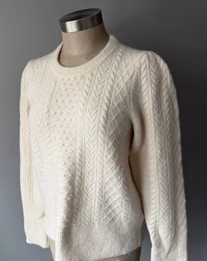 J.Crew Cream Cable Knit Sweater Women’s Large Ivory Wool Blend thumbnail 1