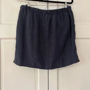 Garnet Hill Essential 100% Linen Pull On Denim Mini Skirt Pocket Chambray Size L thumbnail 8