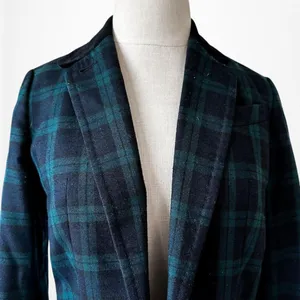 Vintage Y2K Blue Plaid Checkered Wool Blend Padded Shoulder Blazer Jacket Size S thumbnail 6