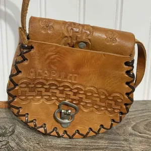 70s Vintage Mexican Hand Tooled Leather Bag Boho Western Floral‎ thumbnail 1