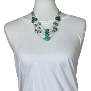 Chico’s Women’s Necklace Earrings Set Multi Strand Turquoise Gold 12” Length thumbnail 2