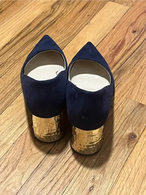 Zara Basic Navy Blue Suede Block Heel Pumps Size 8 Pointed Toe thumbnail 3