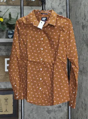 NWT Lands' End Sleeve Pattern Dress Shirt 484700 4 Tall Floral Stripe Brown thumbnail 1