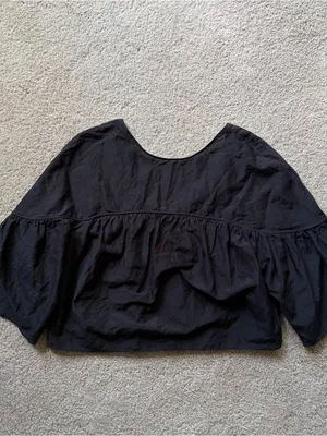 Matteau bohemian gathered yoke long sleeve organic cotton silk black blouse US 4 thumbnail 3
