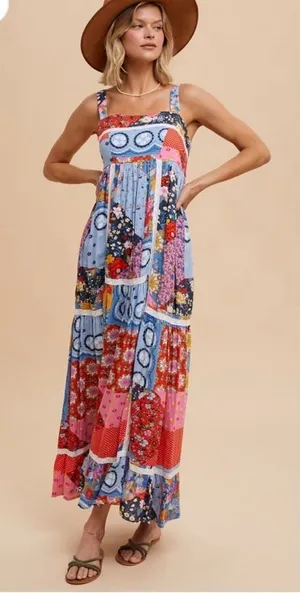 In Loom Multicolor‎ Patchwork Floral Maxi Dress Small thumbnail 1