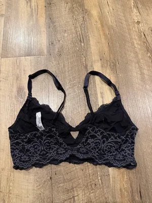 Free People Black Lace Bralette with Floral Pattern Medium thumbnail 2