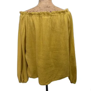 C&C California‎ Off Shoulder Blouse Long Sleeve Cotton Gauze Yellow Size Large thumbnail 2