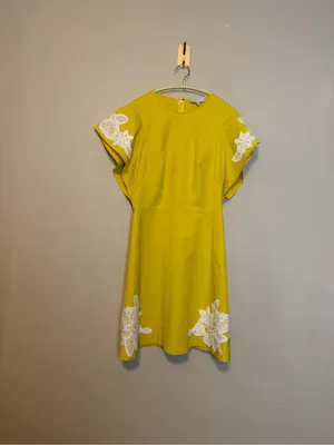 Pearl by Lela‎ Rose Stretch Cotton Lace crochet Detail Dress in yellow white 6 thumbnail 3