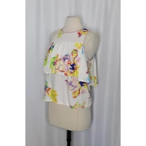 NWT!! Anthropologie MEADOW RUE Cantara Floral Knit Tiered Tank Top X-Small thumbnail 6