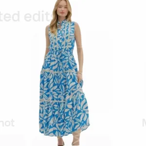 Womens Floral Print Maxi Dress Blue White Long Dress Size Small Tropical Travel thumbnail 11