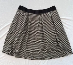 Max Studio Womens Striped Pleated Mini Skirt Black Beige Elastic Waist 4705A14A thumbnail 1