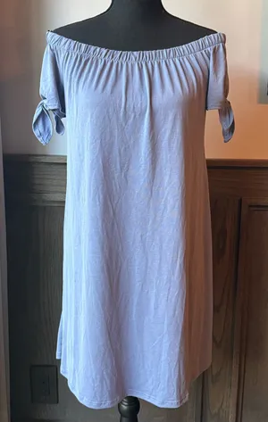 Soprano Off-Shoulder Light Blue Knit Dress with Tie Sleeves small NWT thumbnail 1