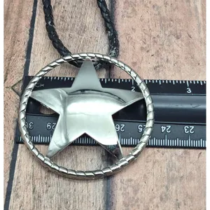 Western Texas Star Brooch Pin Pendant on a Black Faux Cord Collar Necklace 18" thumbnail 11
