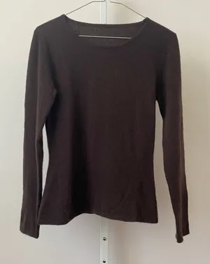 Preppy Small Brown Cashmere‎ Long Sleeve Crew Neck Sweater Pullover Knit thumbnail 1
