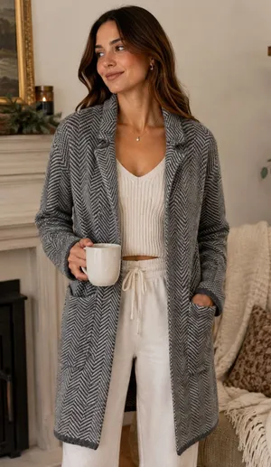 Abercrombie & Fitch Herringbone Longline Duster Classic Quiet Luxury Preppy XS thumbnail 1