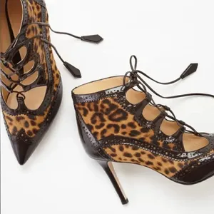 Marion Parke Animal Print Calf hair leather "Miki" Lace Up Pumps Size 7.5 thumbnail 1