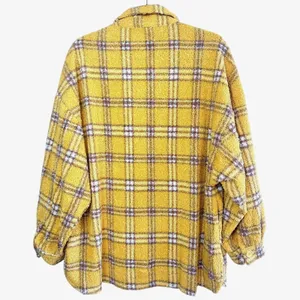 En Crème Women's‎ Small Sherpa Shacket Jacket Plaid Oversized Mustard Streetwear thumbnail 2