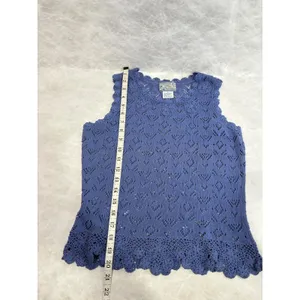 Vintage Corner Reading Periwinkle Blue Crochet Knit Sleeveless Top Small‎ thumbnail 8