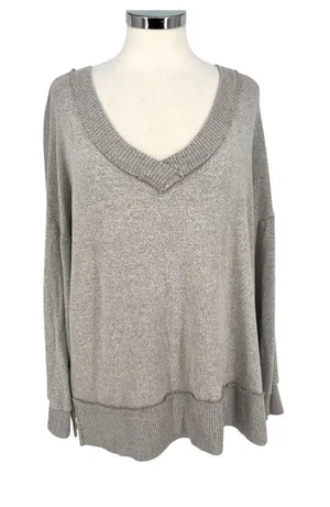 Altar'd State Gray Oversized V-Neck Knit Pullover Size Small Loungewear Cozycore thumbnail 1