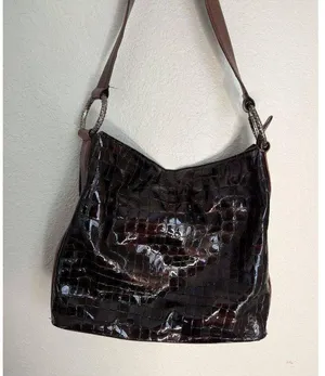 Brighton Handbag Cherie French Burgundy Patent Leather Shoulder Bag Zip thumbnail 2
