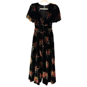 NWOT Anthropologie Katerina Button Front Midi Dress Black Velvet Floral Small thumbnail 4