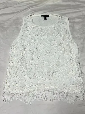 Forever 21 SZ L White Floral Lace Tank Top Coquette Feminine thumbnail 2
