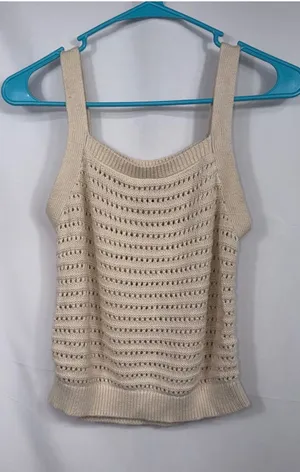 Universal Thread Women’s S Cream Crochet Knit Tank Top thumbnail 1