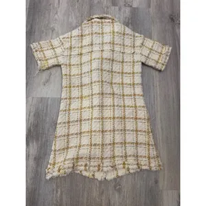 Zara Women Cream Yellow‎ Plaid Tweed Double Breasted Dress Gold Buttons Small thumbnail 4