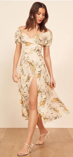 Reformation Pearl Midi Dress Aurora Floral Cream thumbnail 1