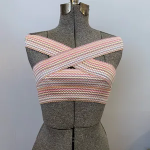 💥Hobie Crisscross Halter Bikini Top Multicolor Chevron Stripe Knit Size S💛 thumbnail 5