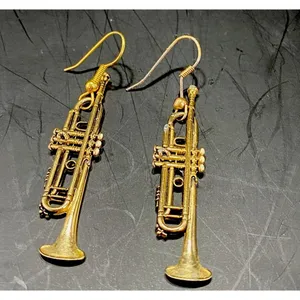 Vintage Trumpet Dangle Earrings Goldtone 2 “, Future Primitive USA Music Lover thumbnail 5