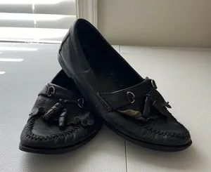 Women’s‎ solid black leather tassel slip on loafers mules boat shoes size 8 thumbnail 1