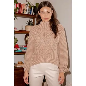 Free People‎ Sweetheart Chunky Knit Mockneck Sweater Sandcastle L thumbnail 3