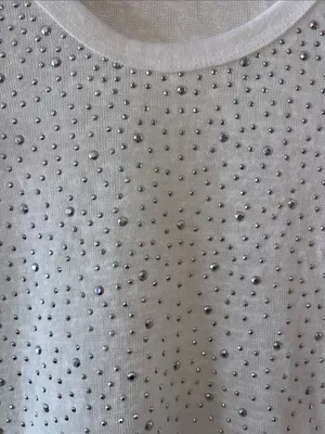 Essentials White Short Sleeve Scoop Neck Top with Silver Studs thumbnail 3